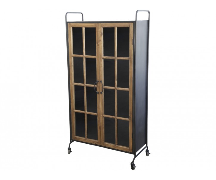 Černo-hnědá antik skříň / vitrína na kolečkách Lorette - 80*34*156 cm Chic Antique
