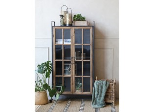Černo-hnědá antik skříň / vitrína na kolečkách Lorette - 80*34*156 cm