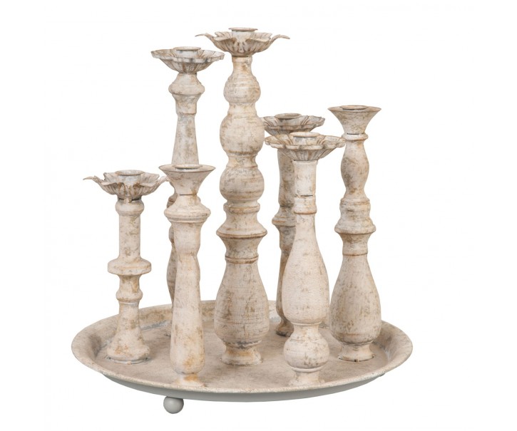 Kovové vintage svícny s patinou na tácu - Ø 35*36 cm Clayre & Eef