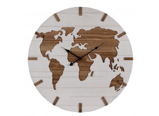 Hnědo-béžové antik nástěnné hodiny s mapou World - Ø 60*4 cm / 1*AA
