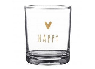 Sklenička se srdíčkem a nápisem Happy - Ø 7*9 cm / 230 ml