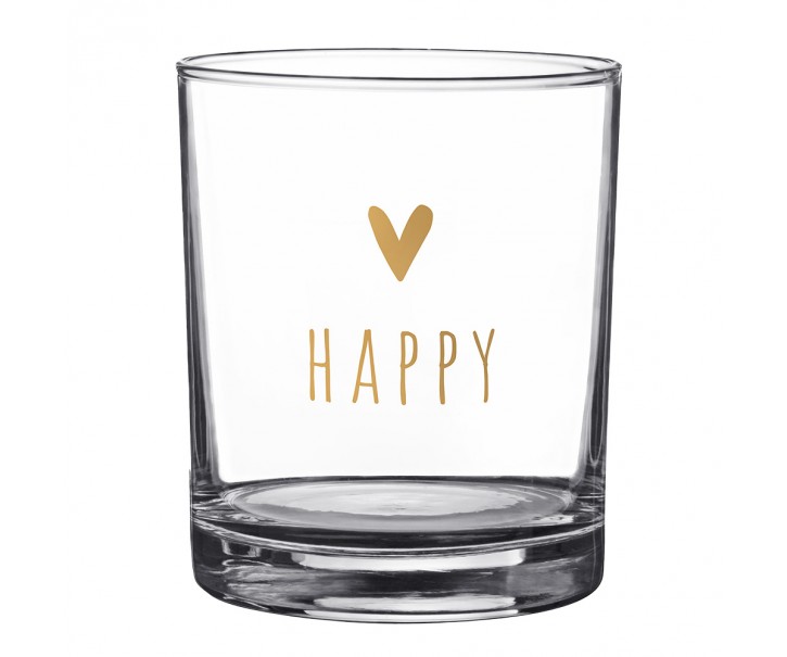Sklenička se srdíčkem a nápisem Happy - Ø 7*9 cm / 230 ml Clayre & Eef