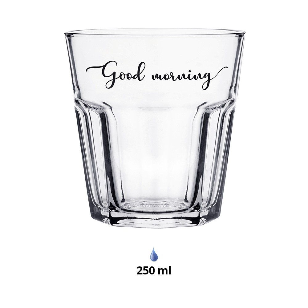 Sklenička s nápisem Good morning - Ø8*10 cm / 250 ml Clayre & Eef Sklenička s nápisem Good morning - Ø8*10 cm / 250 ml Clayre & Eef