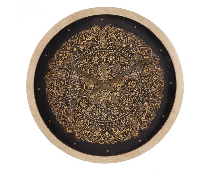 Černohnědé antik nástěnné hodiny s ornamenty - Ø 50*6 cm / 1*AA Clayre & Eef