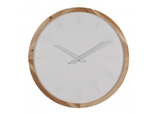 Bílo-hnědé dřevěné minimalistické nástěnné hodiny - Ø 50*4 cm / 1*AA