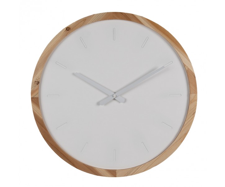 Bílo-hnědé minimalistické nástěnné hodiny - Ø 50*4 cm / 1*AA Clayre & Eef