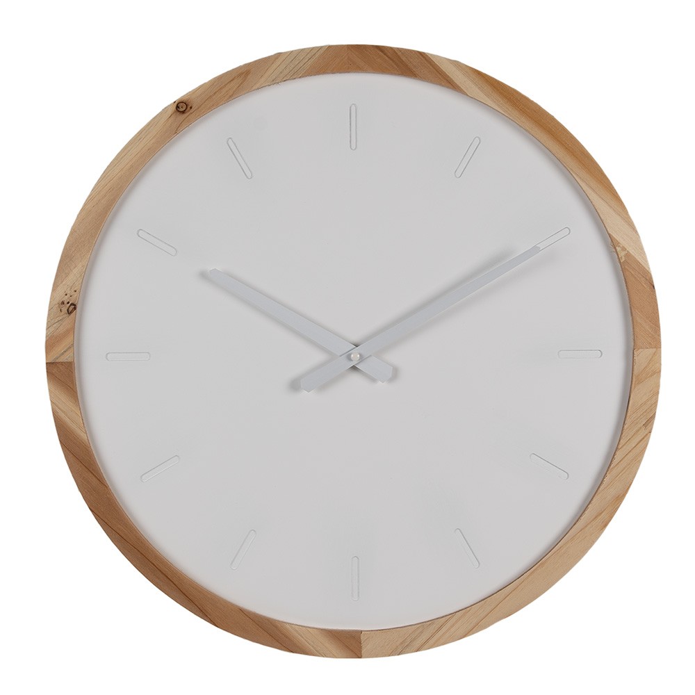 Bílo-hnědé minimalistické nástěnné hodiny - Ø 50*4 cm / 1*AA