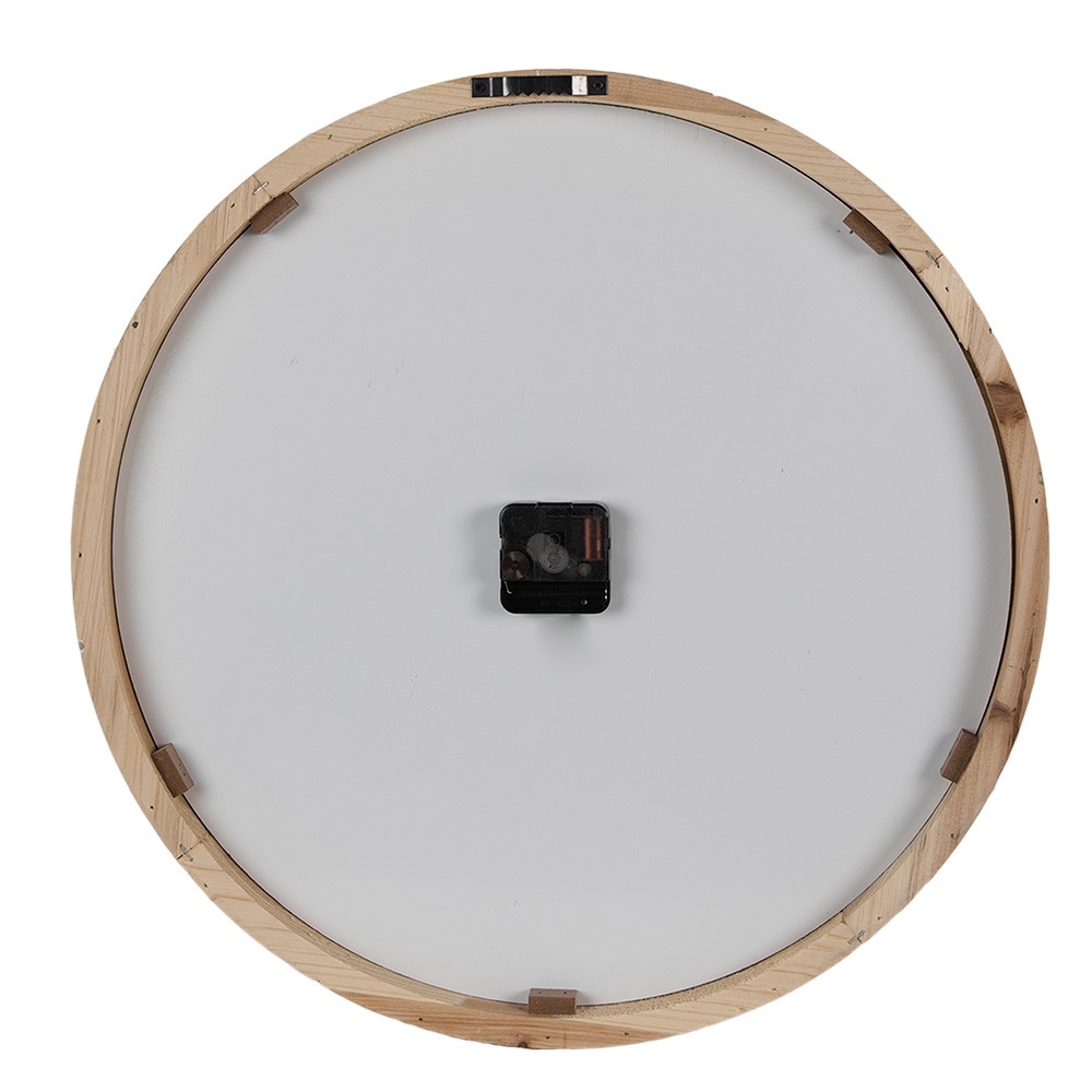 Bílo-hnědé dřevěné minimalistické nástěnné hodiny - Ø 50*4 cm / 1*AA Clayre & Eef Bílo-hnědé dřevěné minimalistické nástěnné hodiny - Ø 50*4 cm / 1*AA Clayre & Eef