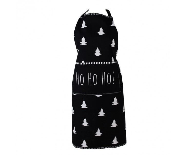Černá bavlněná zástěra se stromky Black&White X-Mas - 70*85 cm Clayre & Eef