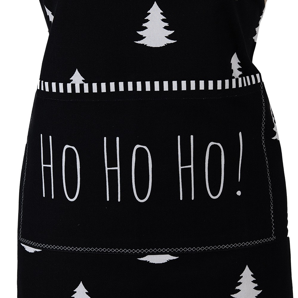 Černá bavlněná zástěra se stromky Black&White X-Mas - 70*85 cm Clayre & Eef Černá bavlněná zástěra se stromky Black&White X-Mas - 70*85 cm Clayre & Eef