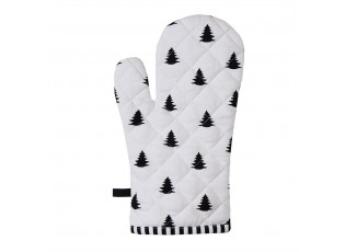Bílo-černá bavlněná chňapka - rukavice se stromky Black&White X-Mas - 18*30 cm
