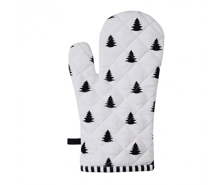 Bílo-černá bavlněná chňapka - rukavice se stromky Black&White X-Mas - 18*30 cm Clayre & Eef