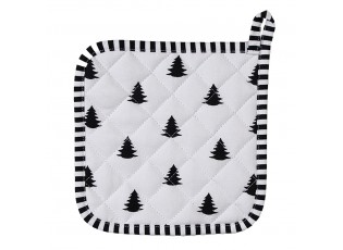 Bílo-černá bavlněná chňapka - podložka se stromky Black&White X-Mas - 20*20 cm