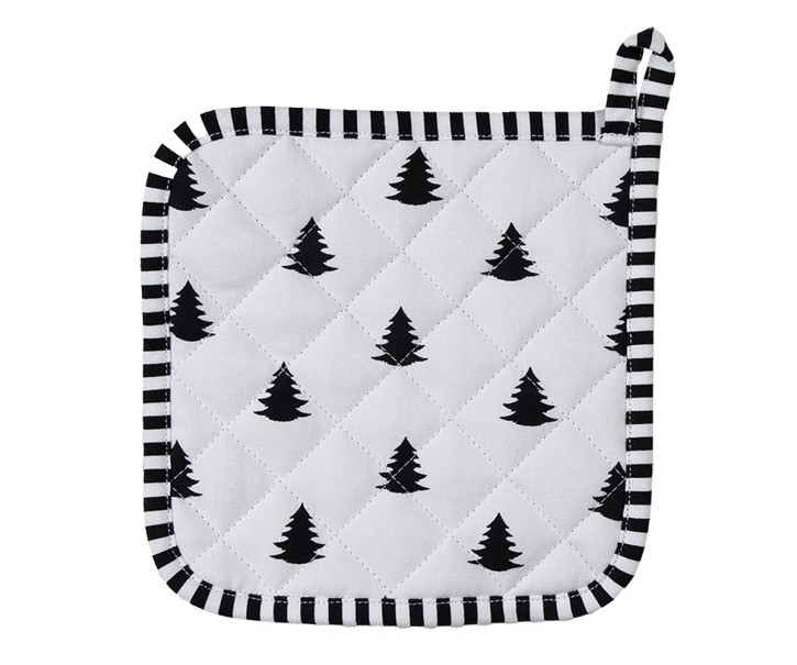 Bílo-černá bavlněná chňapka - podložka se stromky Black&White X-Mas - 20*20 cm Clayre & Eef