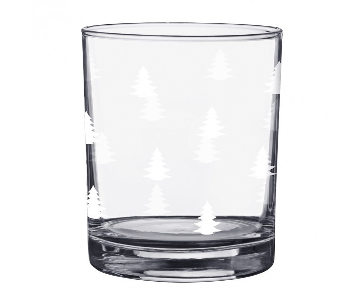 Sklenička na pití s bílými stromky Black&White X-Mas - Ø 7*9 cm / 230 ml Clayre & Eef