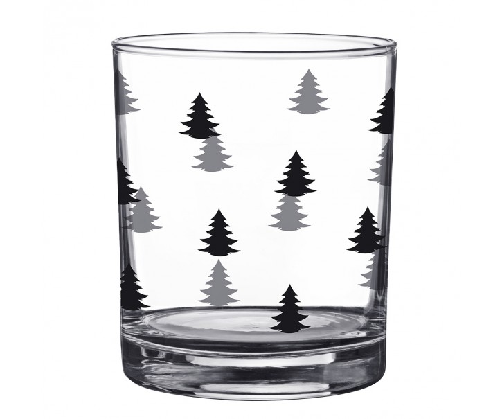 Sklenička na pití s černými stromky Black&White X-Mas - Ø 7*9 cm / 230 ml Clayre & Eef