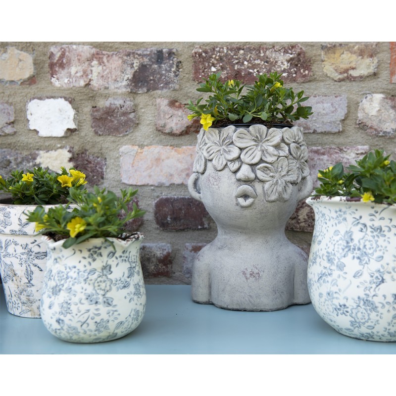 Retro béžový květináč se šedými květy Alana S - Ø 12*12 cm Clayre & Eef Retro béžový květináč se šedými květy Alana S - Ø 12*12 cm Clayre & Eef