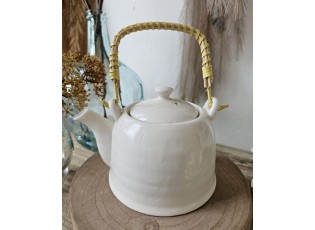 Bílá porcelánová konvička se sítkem na čaj - 18*14*12 cm / 0,8L