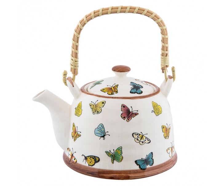 Porcelánová konvička se sítkem motýlci - Ø 14*14 cm / 0,7L Clayre & Eef