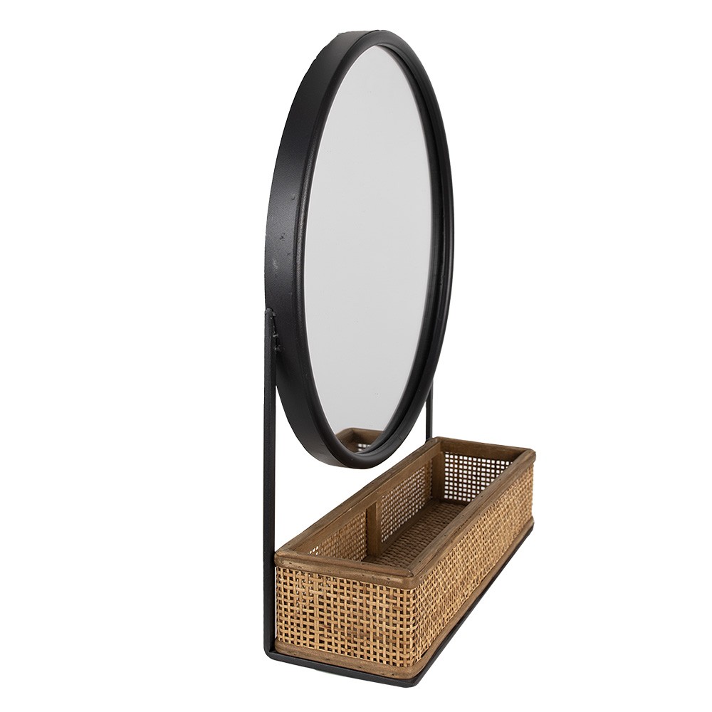Černo-hnědé nástěnné zrcadlo s přihrádkou s výpletem Filo - 40*12*51 cm Clayre & Eef Černo-hnědé nástěnné zrcadlo s přihrádkou s výpletem Filo - 40*12*51 cm Clayre & Eef