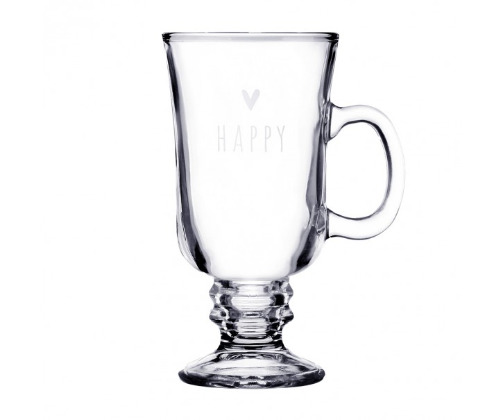 Skleněný hrnek se srdíčkem a nápisem Happy - 10*8*15 cm / 200 ml Clayre & Eef