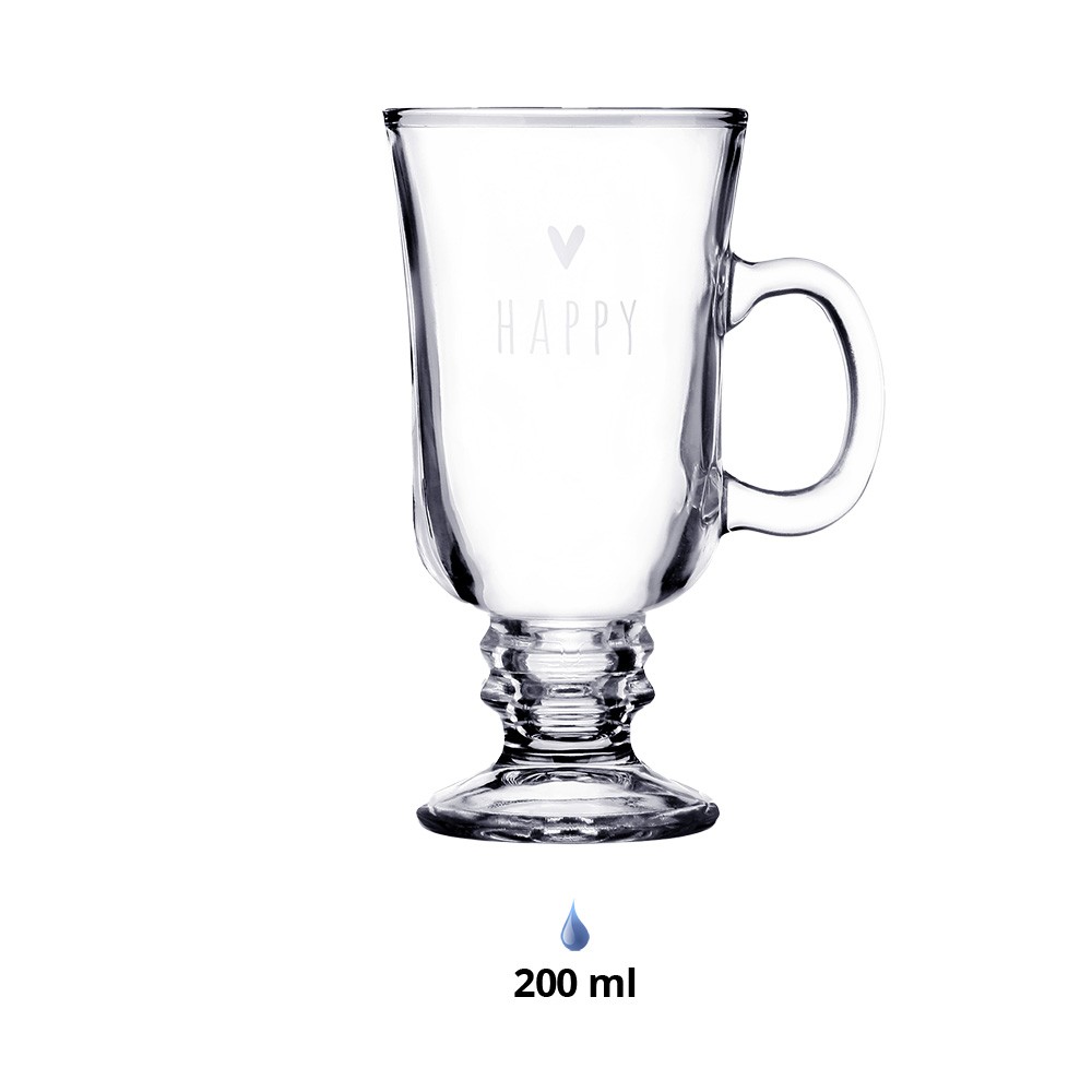 Skleněný hrnek se srdíčkem a nápisem Happy - 10*8*15 cm / 200 ml Clayre & Eef Skleněný hrnek se srdíčkem a nápisem Happy - 10*8*15 cm / 200 ml Clayre & Eef