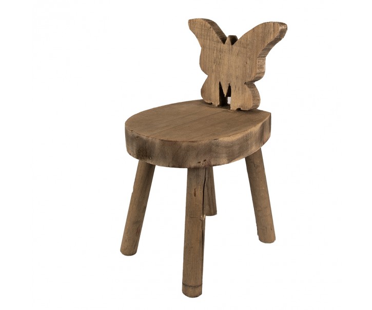 Hnědý dekorační květinový dřevěný stolek s motýlem - 18*19*34 cm Clayre & Eef
