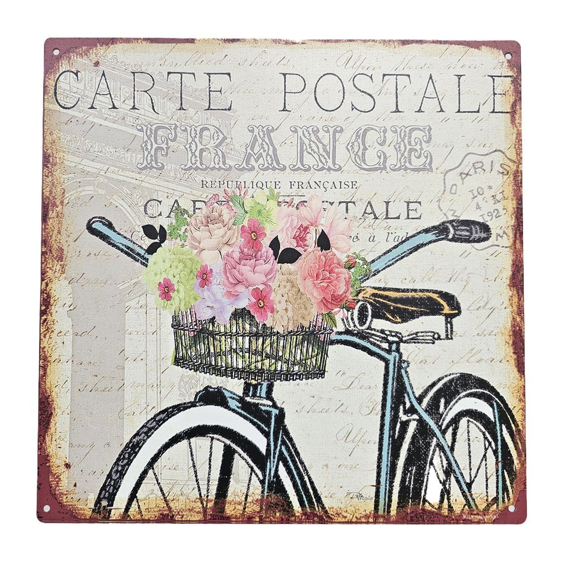 Nástěnná kovová cedule s klem Carte Postale - 30*30 cm