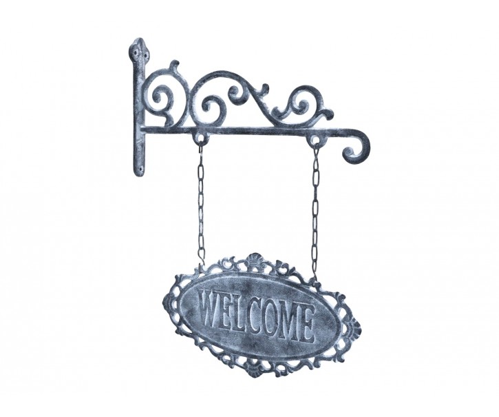 Šedá nástěnná závěsná cedule Welcome – 30*4*38cm Chic Antique