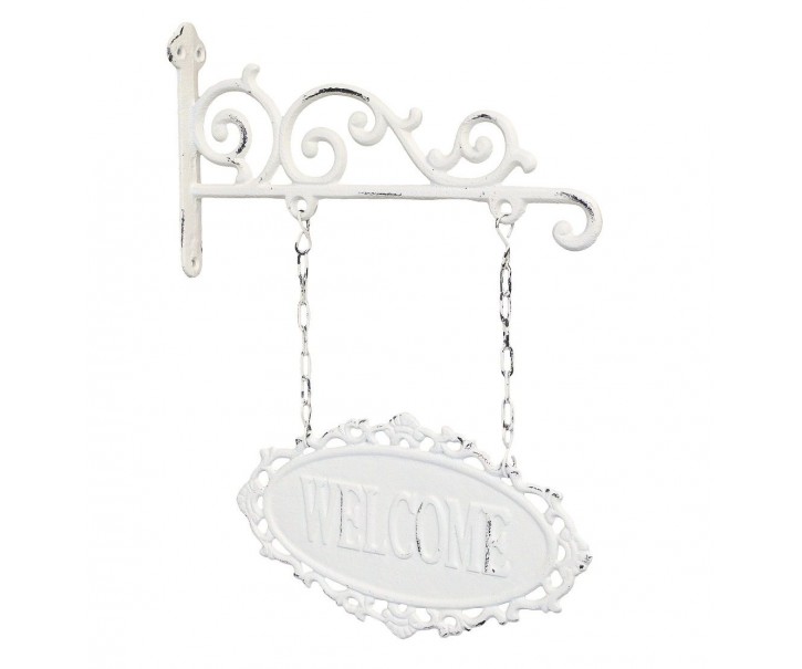 Krémová nástěnná závěsná cedule Welcome – 30*4*38cm Chic Antique