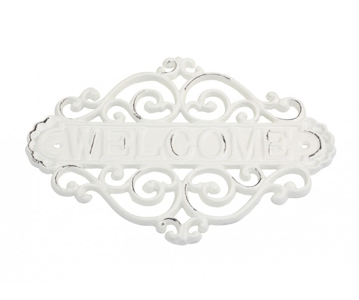 Krémová nástěnná cedule Welcome – 28*5*20cm Chic Antique