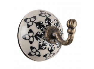Bronzový antik nástěnný háček s porcelánovou knopkou - Ø 6 * 7 cm