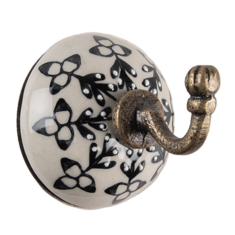 Bronzový antik nástěnný háček s porcelánovou knopkou - Ø 6 * 7 cm