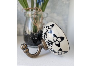 Bronzový antik nástěnný háček s porcelánovou knopkou - Ø 6 * 7 cm
