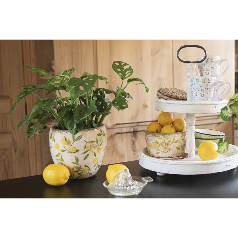 Béžový keramický obal na květináč s citróny Lemonio M - Ø15*13 cm Clayre & Eef Béžový keramický obal na květináč s citróny Lemonio M - Ø15*13 cm Clayre & Eef