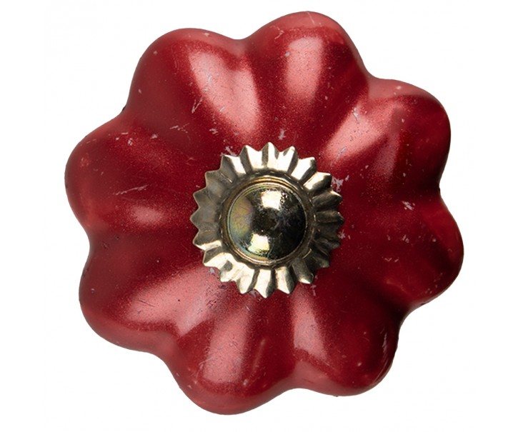 Červená keramická úchytka knopka ve tvaru květiny - Ø 4*4 cm Clayre & Eef
