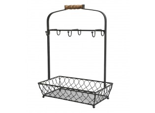 Černý antik kovový stojan na hrnky s držadlem Fil de Fer - 31*18*43 cm