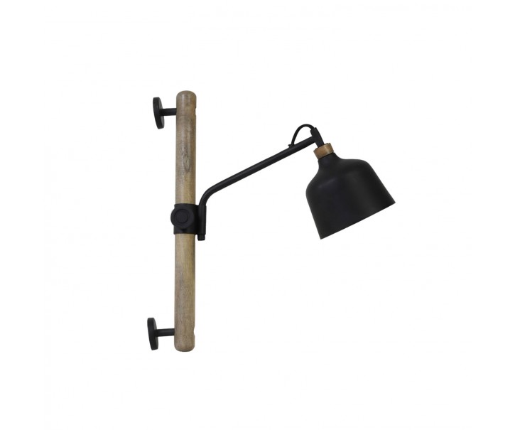 Černá kovová nástěnná lampa se dřevem Banu M - 40*14*44 cm Light & Living