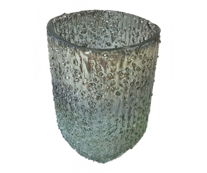 Šedo-zelený skleněný svícen Goulden s vroubkováním a bublinkami S - 8*8*9 cm Clayre & Eef