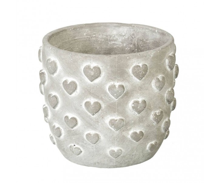 Šedý antik cementový obal na květináč se 3D srdíčky Conc Heart L - Ø 17*15cm Parlane