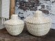 2ks přírodní košík z mořské trávy s víkem Billo - Ø 20*18 / Ø 15*16cm Chic Antique