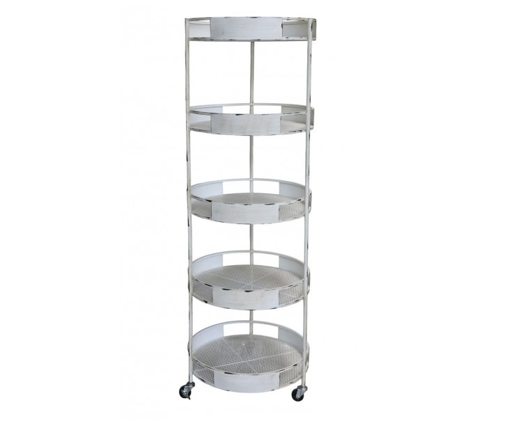 Bílý antik kovový regál na kolečkách s podnosy Fil de Fer - 53*157 cm Chic Antique