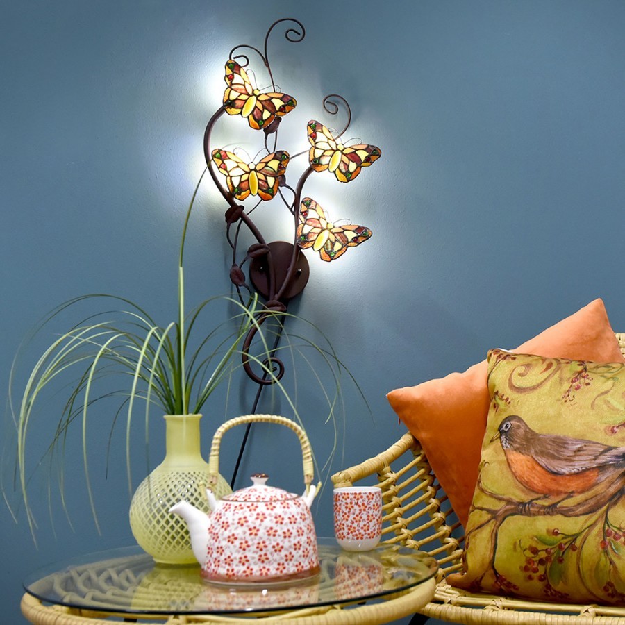 Nástěnná lampa Tiffany Papillons - 32*68 cm G4/4*2W Clayre & Eef Nástěnná lampa Tiffany Papillons - 32*68 cm G4/4*2W Clayre & Eef