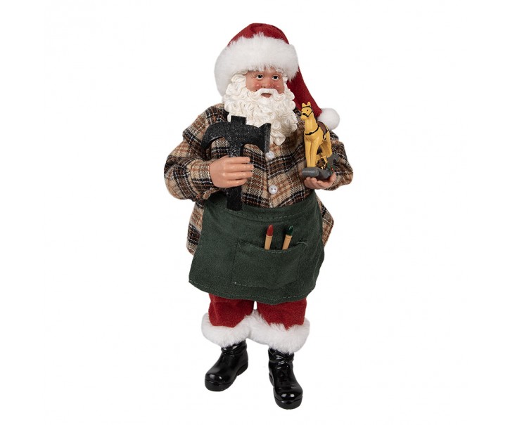 Vánoční dekorace Santa Claus v pracovním držící houpacího koníka - 16*8*28 cm Clayre & Eef