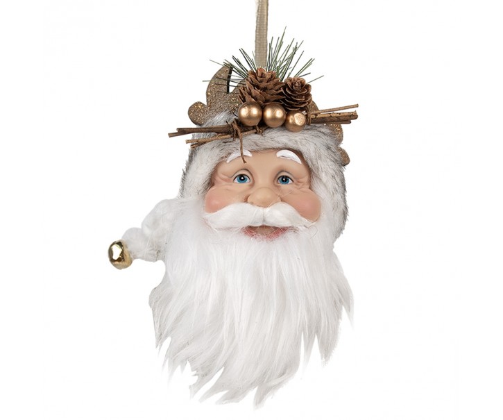Závěsná dekorace hlava Santa s bílou čepicí - 10*9*28 cm Clayre & Eef
