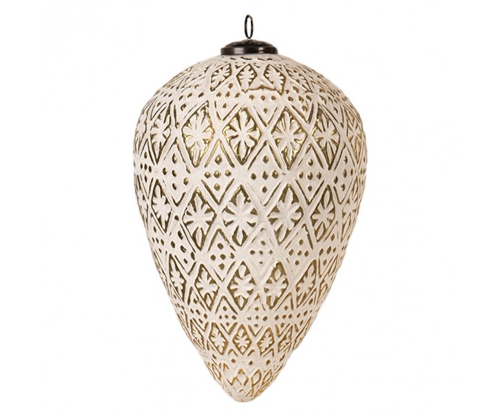 Bílo-zlatá antik vánoční ozdoba baňka L - Ø 17*26 cm Clayre & Eef