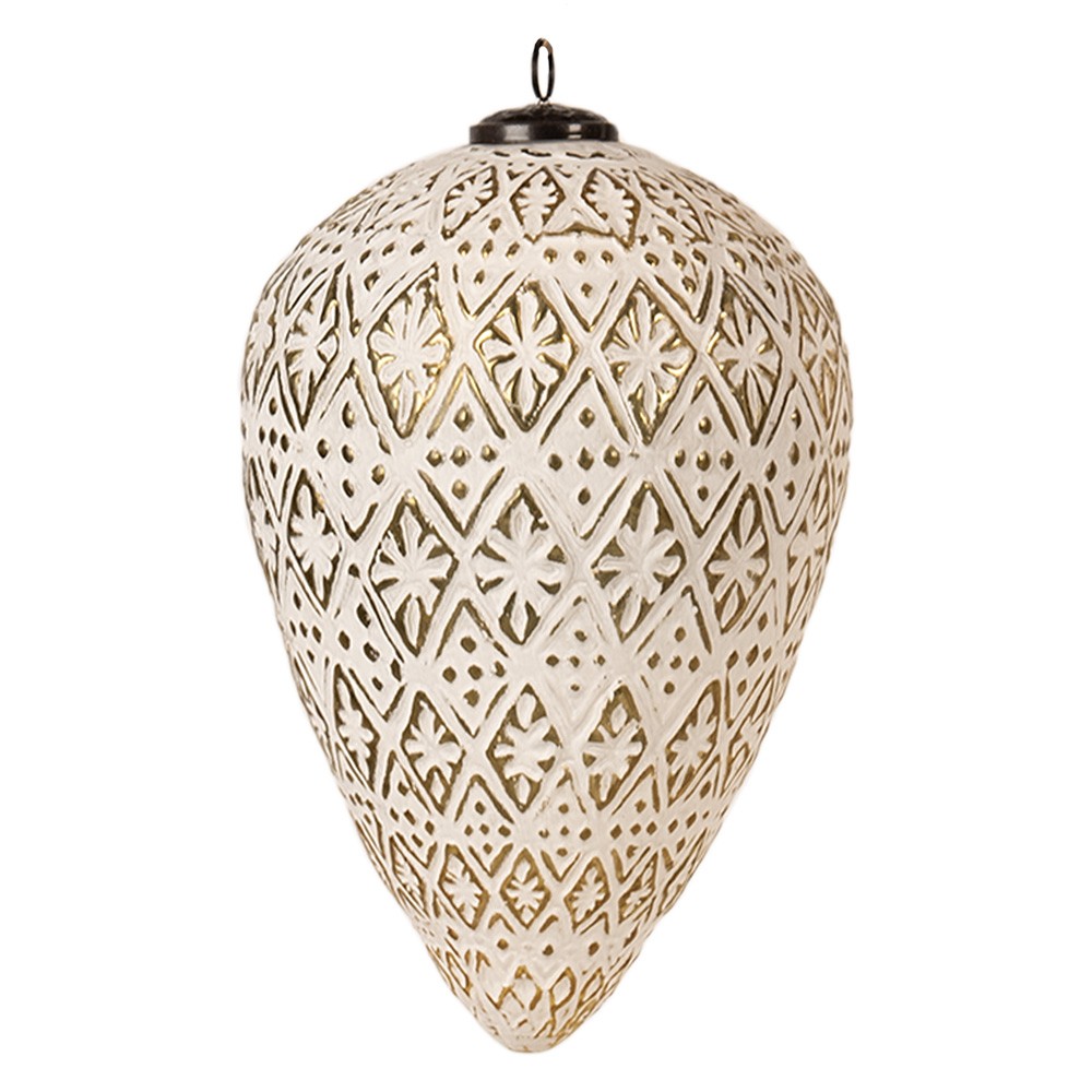 Bílo-zlatá antik vánoční ozdoba baňka L - Ø 17*26 cm