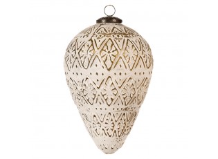 Bílo-zlatá antik vánoční ozdoba baňka M - Ø 13*21 cm