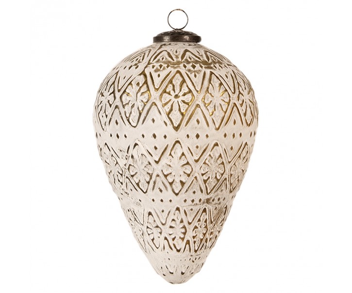 Bílo-zlatá antik vánoční ozdoba baňka - Ø 13*21 cm Clayre & Eef