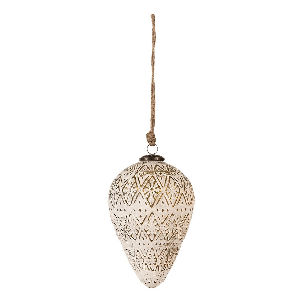Bílo-zlatá antik vánoční ozdoba baňka M - Ø 13*21 cm Clayre & Eef Bílo-zlatá antik vánoční ozdoba baňka M - Ø 13*21 cm Clayre & Eef